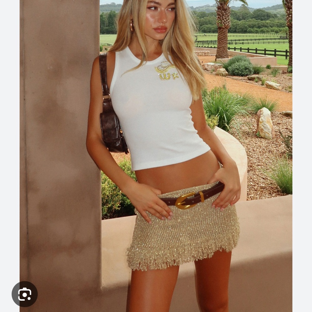 White Fox Boutique Gold Sequin Mini Skirt
